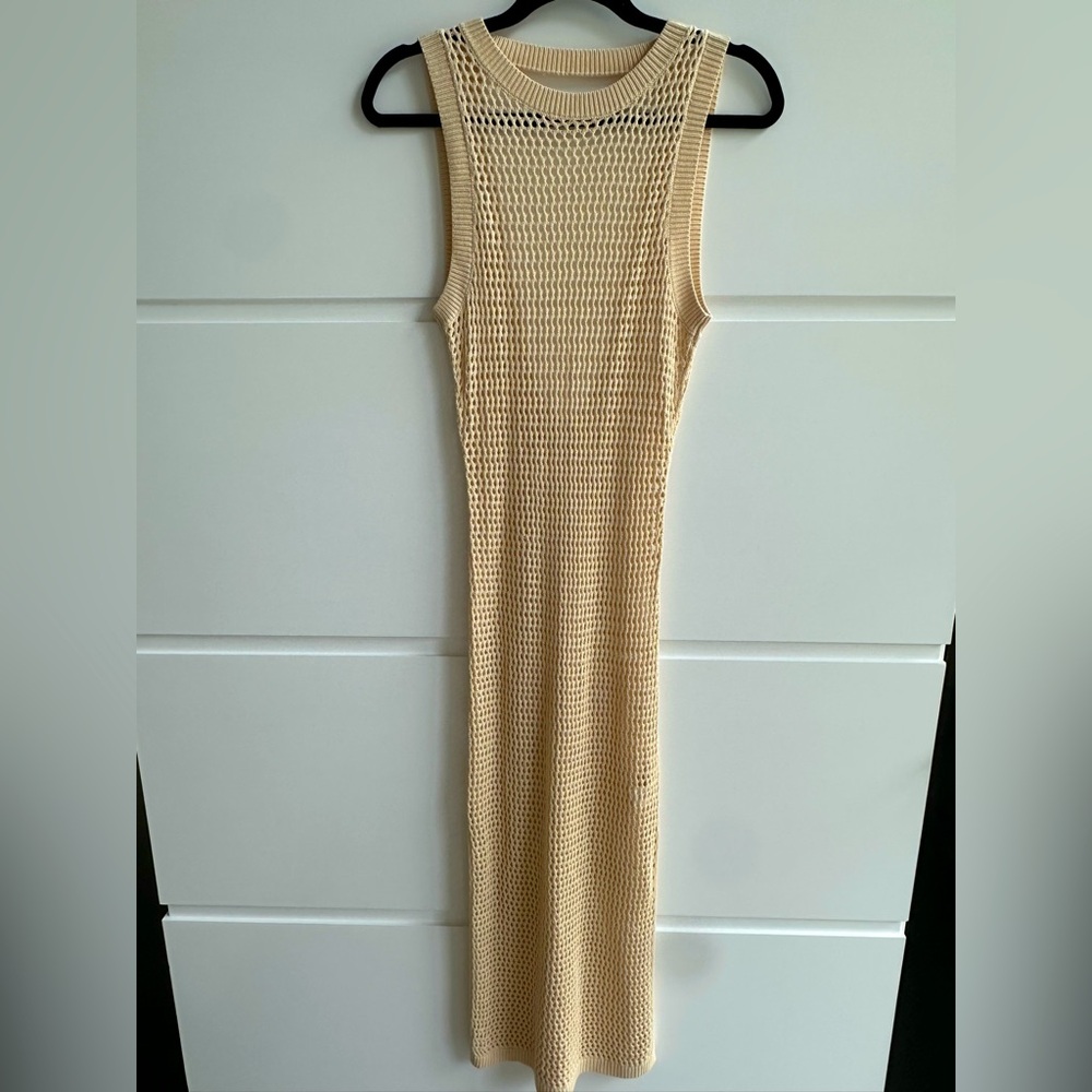 Cream Sleeveless Knit Midi cover up Dress